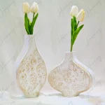 گلدان چوبی پتینه کاری سفید-طلایی